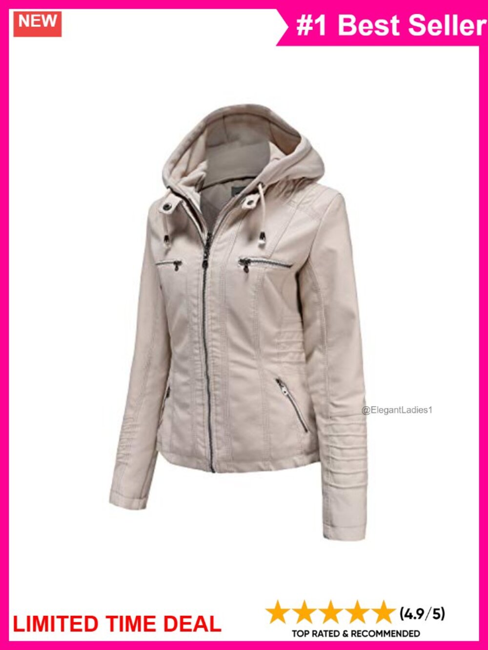 Faux Leather Moto Jacket With Removable Hood